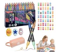 Glitter Effect Brush Markers - Create Sparkling Art Smoothly, Dual Tip Glitter Brush Markers, 24-96 Colors | Smooth No Clog | No Bleed Through, for Coloring, Doodle Writing & DIY Crafts (D-1)