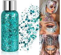 Glitter Face Body Gel Glitter Glitter Mermaid Glitter Make Up Festival Glitter Face Gel Make Up Carnival Glitter for Festival, Music Festival, Party, Masquerade, Body/Face/Hair/Lips (Verde)