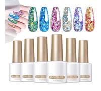 Glitter Gel Nail Polish, 6X Shiny Nail Polish with Sequins, Shimmer Manicure Varnish for Art, Soak Off Top Coat Long-Lasting, Women’s Beauty and Makeup Accessories