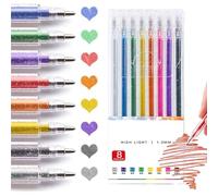 Glitter Gel Pen Set - High-Saturation Sparkling Pens, Shiny Color Glitter Gel Pens - No-Bleed Dense Ink for Black Paper, Smooth Coloring Gel Pen for Adult Coloring, Journaling & DIY (8 color)