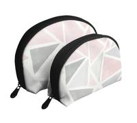 Glitter geometrico rosa grigio, Borsa per trucco a conchiglia Portamonete da donna Borsa da toilette piccola Borsa per cosmetici 2 pezzi