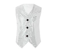 Glitter Gilet Bambino Carneval Gilet di Paillettes per Bambini Smanicato Paillettes per Performance Glitter Vest Abiti per Danza Moderna Jazz Hip Hop Costume Performance Senza (Silver, 6-7 Years)
