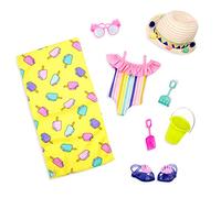 Glitter Girls Beach Day Rays, outfit da spiaggia con costume arcobaleno | Outfit da spiaggia da 9 pezzi con costume da bagno arcobaleno, asciugamano, cappello e accessori per il mare, 3+ anni