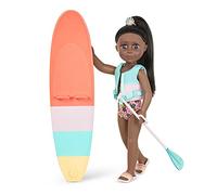 Glitter Girls - Set di bambole con tavola da paddle - Bambole posabili da 36 cm - Capelli castani e occhi azzurri - Costume da bagno, tavola da paddle e gilet con ananas - 3 anni +