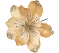 Glitter Glam - Fiori di stella di Natale floccati con bacche per albero di Natale e decorazioni floreali, materiale morbido velluto (dorato)