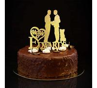 Glitter Gold Mr And Mr Wedding Cake Toppers Silhouette Con Cane Gatto Due Uomini Elegante Topper Per Torta Matrimonio Decorazioni Omosessuali Personalizza Cognome Data Regali Coppia Gay
