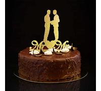 Glitter Gold Mr & Mr Gay Wedding Cake Toppers Silhouette Due sposi Romantico Topper per torta nuziale Gay LGBT Forniture per feste di nozze Nome personalizzato Data Est Uomini Regali di matrimonio 6