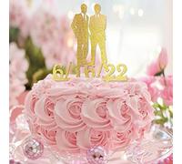 Glitter Gold Mr & Mr Silhouette Wedding Cake Topper Silhouette Due sposi Elegante Wedding Cake Toppers Due Mariti Decorazioni per torta nuziale Nome personalizzato Data Matrimonio Uomini Regali