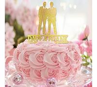 Glitter Gold Mr & Mr Silhouette Wedding Cake Toppers Silhouette Due sposi Beach Cake Topper Omosessuale Decorazioni per torte nuziali Personalizza Nome di Famiglia Data Est Gay Matrimonio Fidanzamento