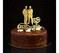 Glitter Gold Mr & Mr Silhouette Wedding Cake Toppers Silhouette Maschio Coppia Retro Wedding Cake Topper Due Mariti Decorazioni per torta nuziale Personalizzare Nome Data Est Regali Coppia Gay 15,2 cm