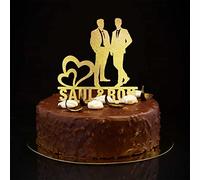 Glitter Gold Mr & Mr Wedding Cake Topper Silhouette His And His Funny Wedding Cake Toppers Omosessuale Wedding Cake Decorazioni personalizzate Coppia Nomi Est Date Uomini Regali