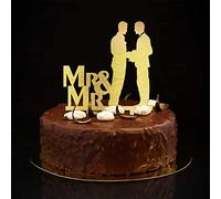 Glitter Gold Mr & Mr Wedding Cake Toppers Silhouette sposo e sposo Retro Wedding Cake Toppers Love Two Mens Wedding Party Favors Personalizza Nome Data Est Regali Coppia Gay 15,2 cm