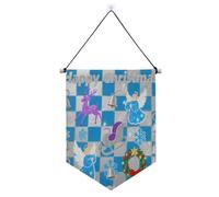 Glitter grigio-blu Natale Check appeso banner con asta telescopica banner cortile decorazioni per feste all'aperto per porte, pareti, finestre, giardini, cortile banderitas para fiestas