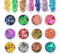 Glitter Grosso, 12 Colori Kit polvere Olografiche, Glitter Chunky Sparkle per Resina Epossidica, Capelli, Viso, Unghie, Trucco del Festival