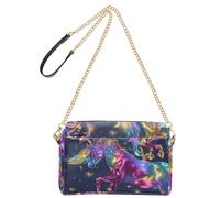 Glitter Horses Psichedelico Moda Donna Borsa a Tracolla in Pelle Vegana Borse Donna Zip Borsa a Tracolla