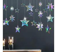 Glitter Iridescente Party Supplies Star Garland olografico Twinkle Little Stars Decorazione Appeso Decor Banner Sfondo Bambini Compleanno Bday Matrimonio Dolce 16 Laurea Ramadan EID Disco Dancing Ball