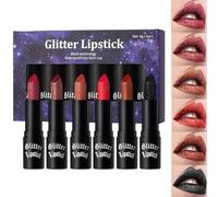 Glitter Lipstick, Transfer-Proof Lip Gloss, Smudge-Proof Shimmer Makeup, Waterproof Beauty Stick, 6 Pieces Bold Cosmetic Set for Women Commuting Travel Halloween Dating Party Use