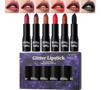 Glitter Lipstick, Waterproof Smudge Proof Lip Gloss Set, 3.58 Inch Long Lasting & Lightweight, Transfer Shimmer Makeup for Women, Travel, Commuting, Halloween, Dating, and Wedding