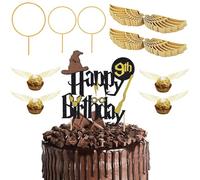 Glitter magier decorazione per torta 9° compleanno, 54 pezzi Wizard Cake Topper 9° compleanno, Golden Snitch Wings Cioccolato Cake Topper Compleanno Bambini Party Cake Decorazione Magic Theme Party