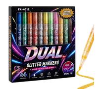 Glitter Markers for Kids 12 Pieces - - - Double-Ended Sparkling Coloring |