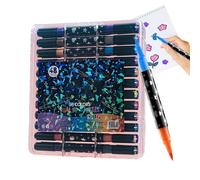 Glitter Markers Pen - Double Tip Coloring, Highlighters Ink Design with Brush and Fine Tip for Smooth Writing and Coloring Vibrant Glitter Effect for Creative Art Projects Notebook Decoration