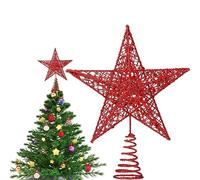 Glitter Metallo Albero Stella - Punta Rossa, Topper Superiore per Decorare Alberi Di Natale - 24cm