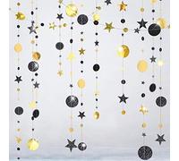 Glitter Nero Oro Decorazioni per Feste Luna Stella Ghirlanda Ramadan Stelle Appese Cerchio Streamer Banner Sfondo per Matrimonio Compleanno Bday Addio al nubilato Pensionamento Capodanno EID Laurea