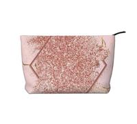 Glitter oro rosa con un rombo rosso brunastro, Borsa per cosmetici in velluto a coste Borsa per il trucco Borsa da viaggio portatile