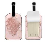 Glitter oro rosa con un rombo rosso brunastro,Etichette per bagagli in pelle PU, etichette per bagagli resistenti da viaggio, 2 pezzi