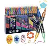 Glitter Pens - 5.83 Inch Double-Tip Coloring Tools | Water-Básed Safe Ink - 24 Vibrant Glitter Markers for DIY Crafts Scrapbooking Art Projects and Creative Fun