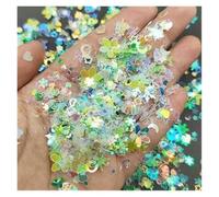 Glitter per nail art Paillettes artigianali for nail art a forma di luna, stella, cuore multicolore, 6-20 mm, confezione da 50 pezzi(Mix green MH,10g)