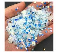 Glitter per nail art Paillettes artigianali for nail art a forma di luna, stella, cuore multicolore, 6-20 mm, confezione da 50 pezzi(Mix blue,10g)