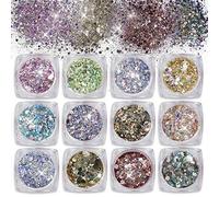 Glitter per Unghie Chunky Sparkle Glitter Paillette Scatole Glitter Set per Viso Corpo Capelli Nail art 12 colori