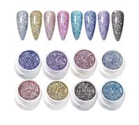 Glitter Sequins Nai Gel, Shimmer Gel Set, 8 Colors Art Polish, Sparkly Nail Design Kit, Sturdy Vibrant Manicure Pedicure for Women and Girls at Home Salon Beauty Sessions