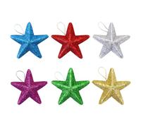 Glitter Star Ornaments - Christmas Ornaments | Christmas Tree Ornaments, 6X Small Glitter Stars Tree Ornament, Christmas Decorations Portable Christmas Outdoor Star, Sparkling Glitter Star Ornaments