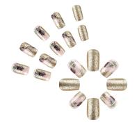 Glitter Stick On Nails Con Albero Di Natale Inverno Unghie Finte Breve Piazza Premere Su Unghie Foglie