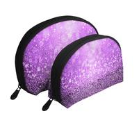 Glitter viola scintillanti, Borsa per trucco a conchiglia Portamonete da donna Borsa da toilette piccola Borsa per cosmetici 2 pezzi