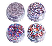 Glitter Viso | 4 Vasetti di Trucco Scintillante a Scaglie Grandi,Glitter Viso e Corpo per il 4 Luglio - per Tifo Football Feste in Costume Uomo Donna Bambini