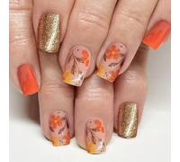Glittering Flower Press On Nail Tips 24Pcs Unghie Artificiali Breve Forma bara Unghie Artificiali Punte Breve Quadrato Premere Sul Chiodo