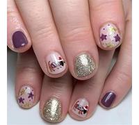 Glittering Star Full Covers Stick On Nails Artificiale Bel Cane Falso Breve Quadrato Premere On Per Le Donne Scintillante Stella Copertura Completa Stick On Natale Falso Press On