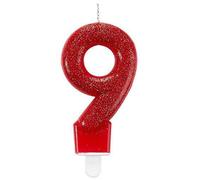 Glittery Rosso Numero 9 Candela 9900770 Amscan 7.5cm Anagramma