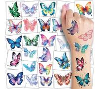 Glitzer Schmetterling Temporäre Tattoos für Kinder - 74 einzeln verpackte Blätter Wasserfarben Schmetterling Tattoos für Kindergeburtstagsparty-Deko