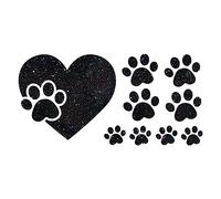 Glitzerdeals Toppa termoadesiva con zampa nel cuore e zampe piccole, colore nero, con brillantini e zampe, con ferro da stiro