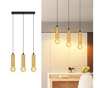 Glitzerlife Lampada a Sospensione E27 Oro - Lampadario a Soffitto 3 Luci Lampadario Cucina Rotondo Metallo per Ristorante Isola Della Cucina Sala MAX.25W (Senza lampadina)