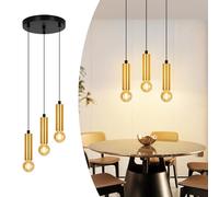 Glitzerlife Lampada a Sospensione GU10 Oro - Lampadario a Soffitto Metallo 3 Luci Lampadario Cucina Rotondo per Ristorante Isola Della Cucina Sala MAX.25W (Senza lampadina)
