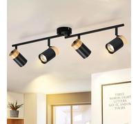 Glitzerlife Lampada da soffitto in legno nero Lampada da soffitto - 4 bracci GU10 LED orientabile 330° Faretto per soggiorno cucina camera dei bambini Senza lampadine