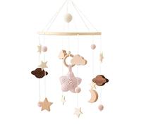 GLITZFAS Lettino a vento mobile per bambini, in legno con palline di feltro e nuvole, decorazione per la cameretta dei bambini, regalo per bambine o ragazzi, giocattolo (rosa)