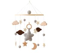 GLITZFAS Lettino a vento mobile per bambini, in legno con palline di feltro e nuvole, decorazione per la cameretta dei bambini, regalo per bambine o ragazzi, giocattolo (grigio)