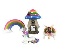 GlitZGlam Casa Fatata Arcobaleno a forma di Fungo -Set da 5 Pezzi - Un Set Casa Fatata in Miniatura per il tuo Giardino Fatato, firmata by