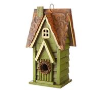 Glitzhome Casetta per uccelli decorativa da giardino in legno massiccio invecchiato, 30,5 cm di altezza, verde